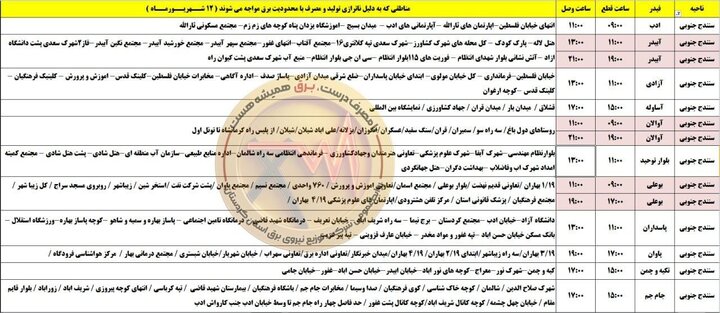 برنامه قطعی برق کردستان چهارشنبه ۱۲ شهریور ۱۴۰۴ اعلام شد