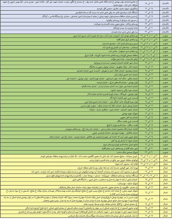 جدول خاموشی برق استان قزوین