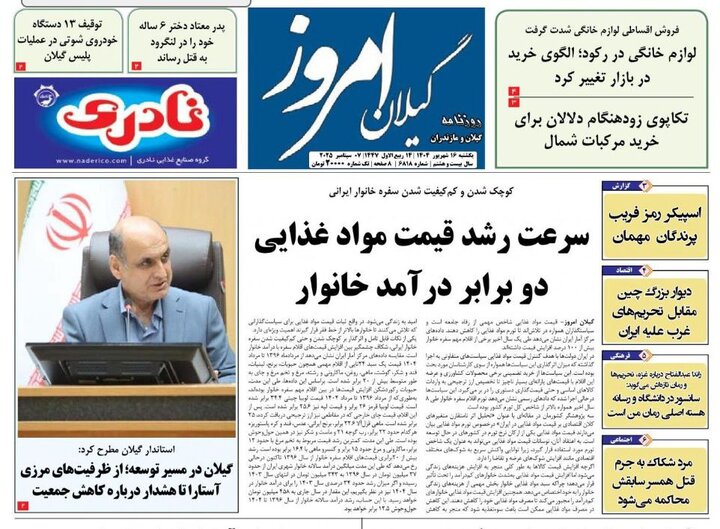 صفحه اول روزنامه های گیلان