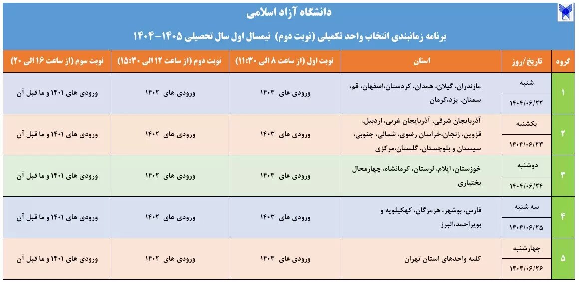 جزئیات انتخاب واحد نوبت دوم دانشگاه آزاد اسلامی اعلام شد 2