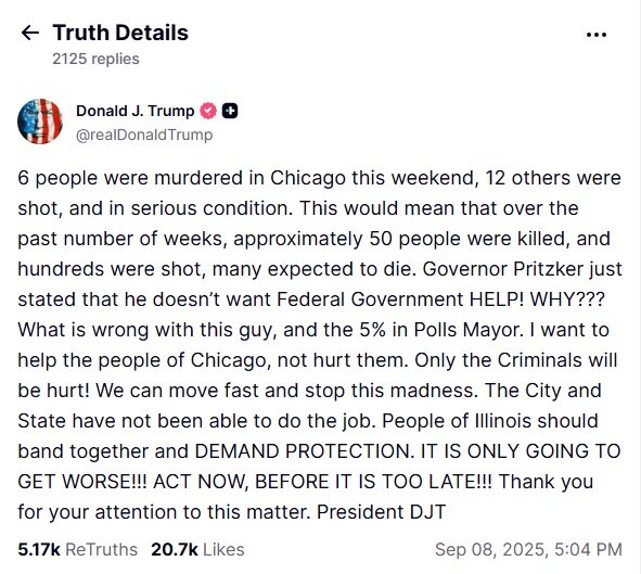 «ترامپ» در صدد اعزام نیروهای فدرال به شیکاگو