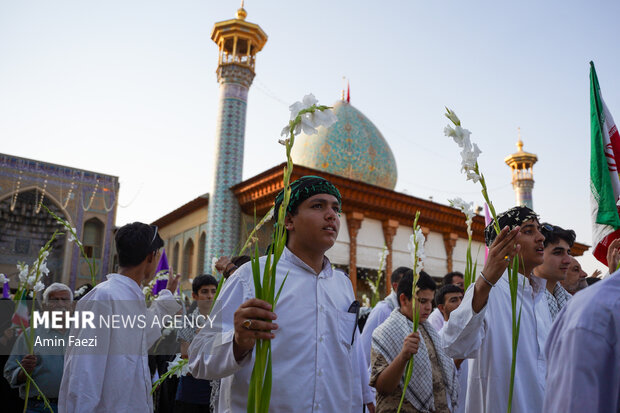 تشرف کاروان پیاده زائران فیروزآباد فارس به حرم شاهچراغ(ع)