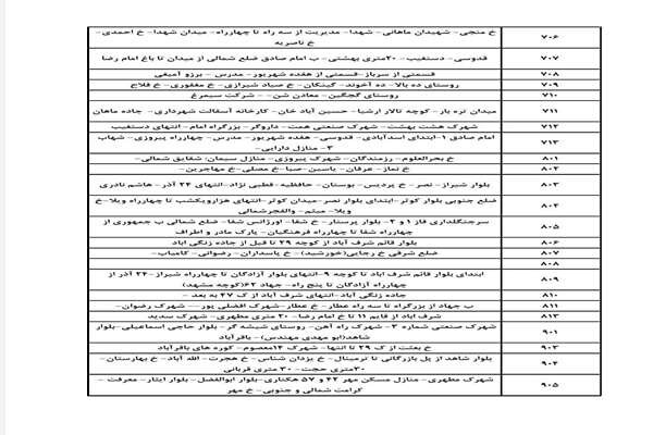 جدول زمان بندی قطعی برق شهر کرمان در روز چهارشنبه ۱۹ شهریور