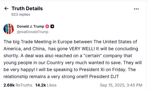 Trump: meeting with Xi Jinping on Friday; US-China trade talks were triumphant
