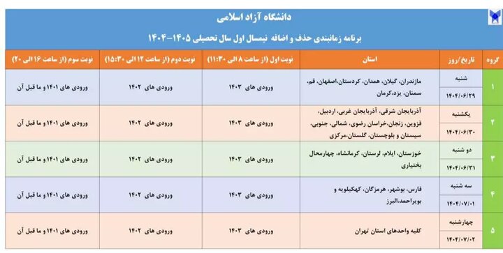 اطلاعیه دانشگاه آزاد در خصوص زمان حذف و اضافه ترم جدید 2