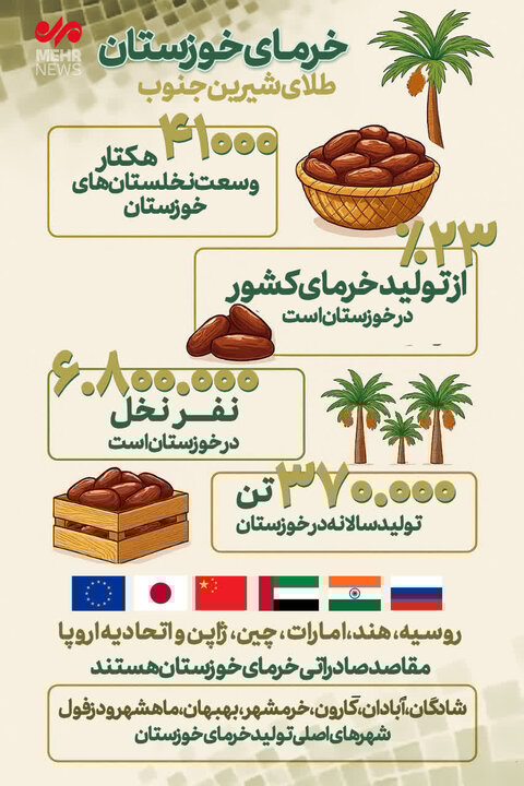 اینفوگرافیک| خرمای خوزستان؛ طلای شیرین جنوب