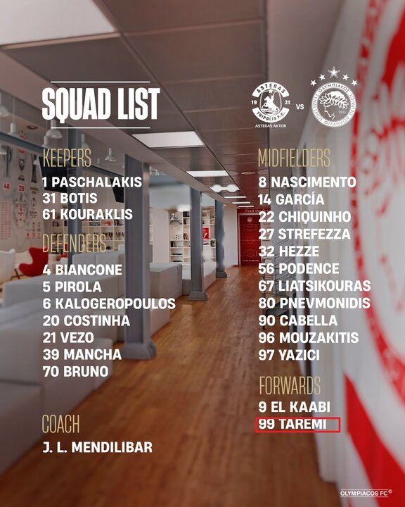 طارمی در لیست المپیاکوس برای دیدار با آستراس تریپولی