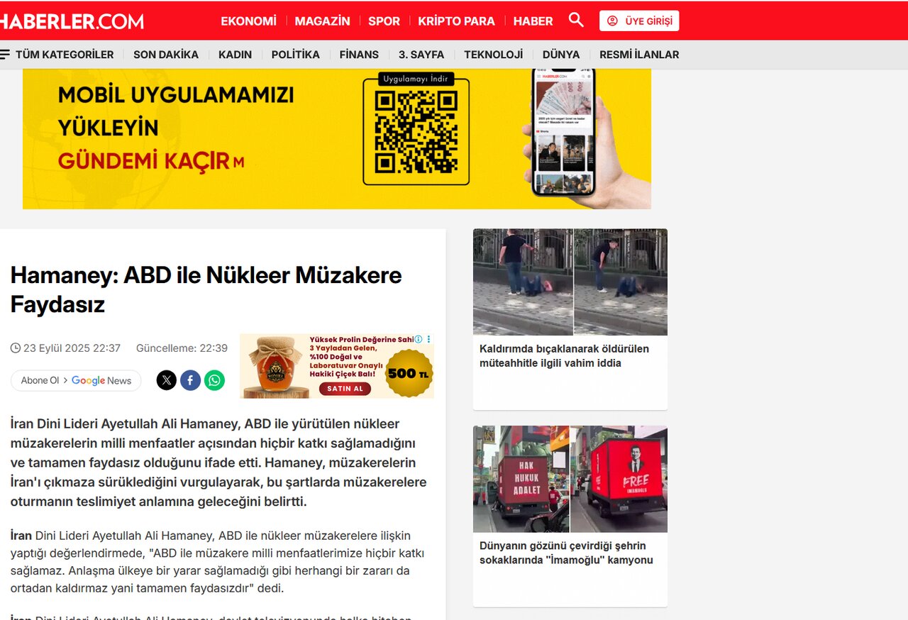 Ayetullah Hamanei'nin dün akşamki konuşmaları Türk medyasında nasıl yer aldı