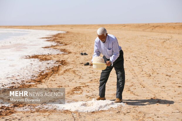 برداشت سنتی نمک از رودخانه «کال‌شور»