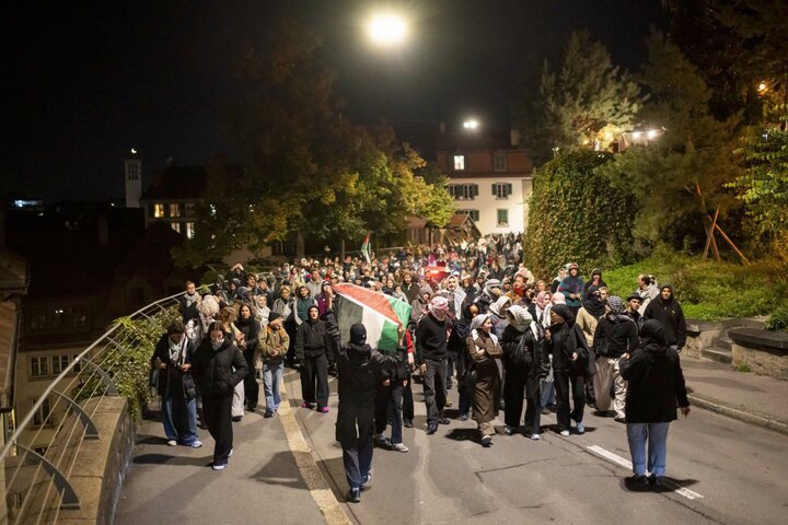 Protest in Lausanne, Switzerland supporting global Caravan of Resilience