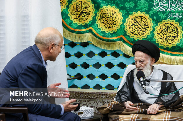 دیدار محمدباقر قالیباف رئیس مجلس شورای اسلامی و آیت‌الله شبیری زنجانی از مراجع عظام تقلید