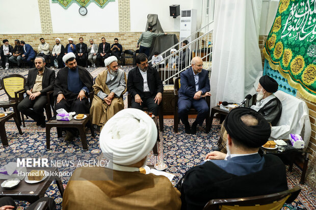 دیدار محمدباقر قالیباف رئیس مجلس شورای اسلامی و آیت‌الله شبیری زنجانی از مراجع عظام تقلید