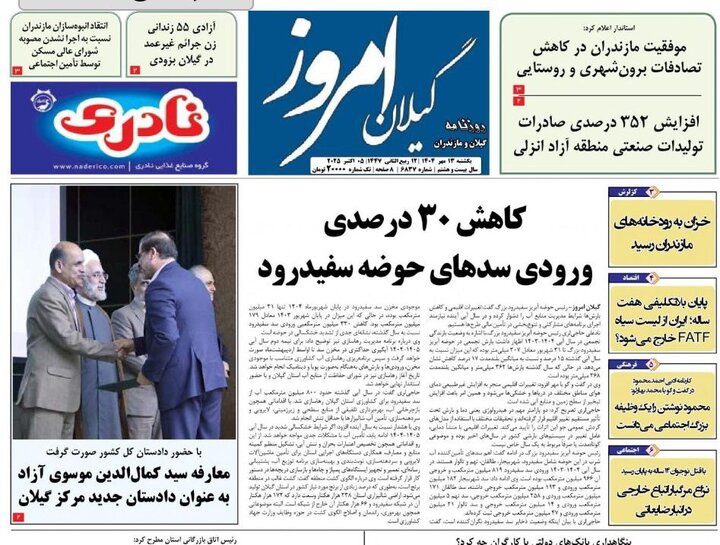 صفحه اول روزنامه های گیلان