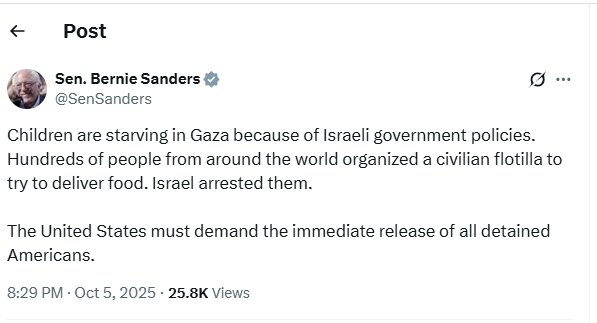 Bernie Sanders: Children in Gaza Are Hungry Due to Israeli Policies