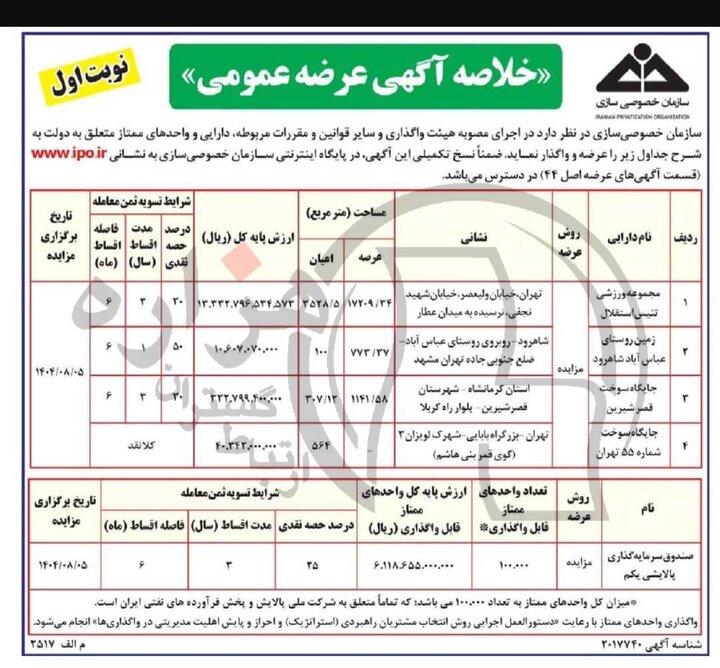مزایده عمومی بدون اطلاع برای مرکز ملی <a class='tagColor' href='/Tags/Archive/تنیس'>تنیس</a> ایران