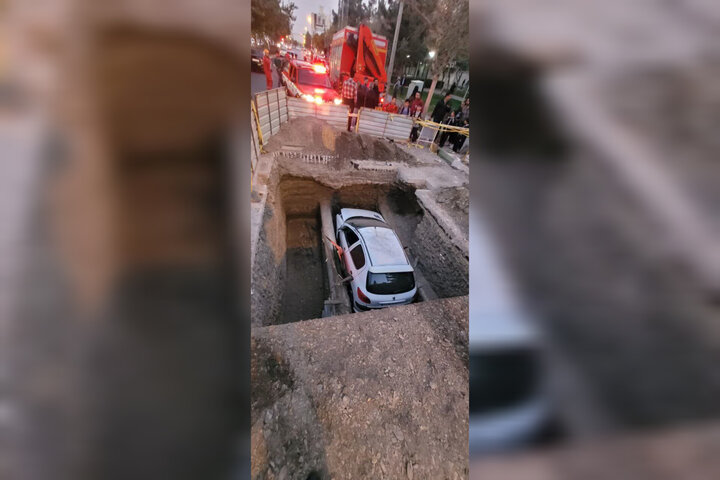سقوط یک خودرو در عمق ۳ متری گودبرداری