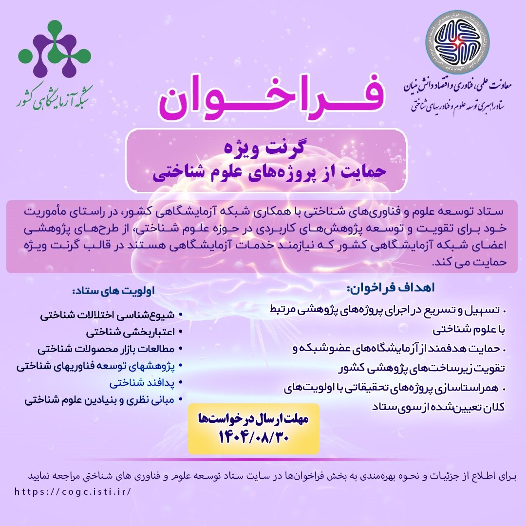 ارائه گرنت ویژه برای حمایت از پروژه‌های علوم شناختی