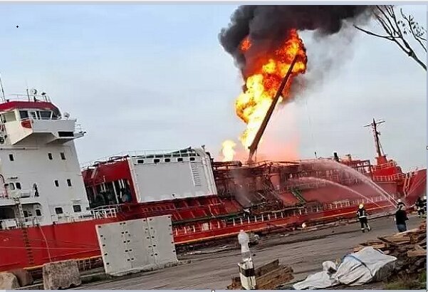 Turkish ship caught fire in Ukraine's Izmail (+VIDEO)