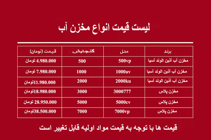 لیست قیمت انواع مخزن آب در بازار/ مخزن آب هزار لیتری و ۲هزار لیتری