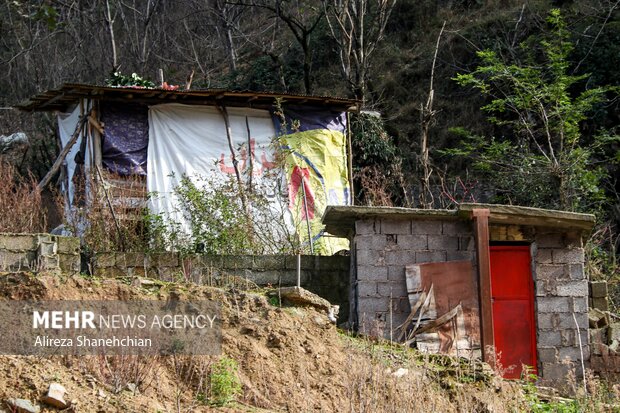 ساختمان هایی که اهالی با چوب و پلاستیک برای خود ساخته اند تا سرپناهی داشته باشند