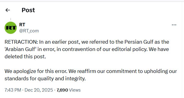 عذرخواهی «راشاتودی» پیرامون استفاده از نام مجعول برای خلیج فارس