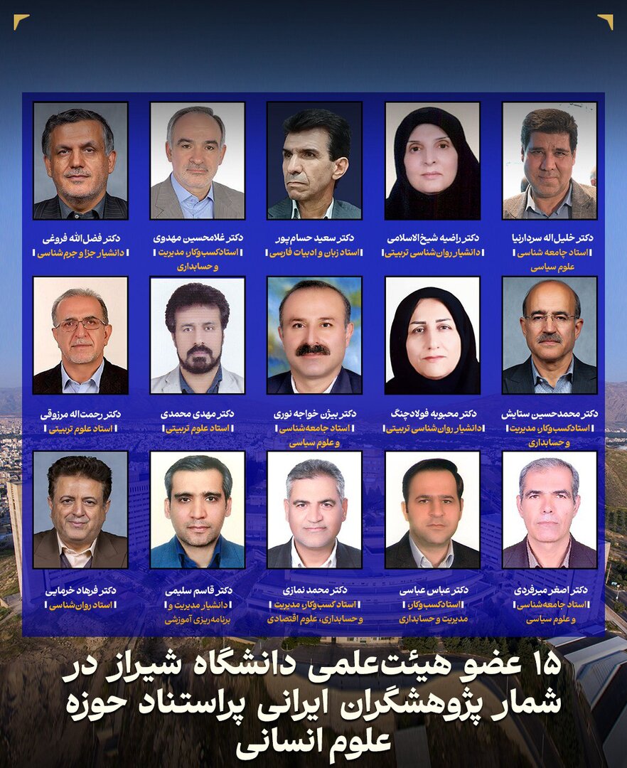 ۱۵ عضو هیئت‌علمی دانشگاه شیراز در شمار پژوهشگران پراستناد علوم انسانی