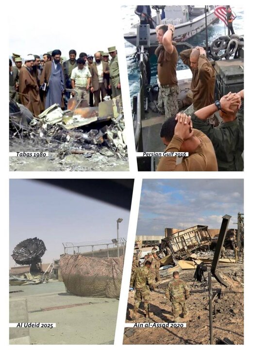 شاهد..عضو مكتب قائد الثورة يرد على ايلون ماسك بنشر صور من الضربات التي تلقت أمريكا من ايران