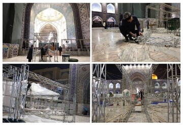 جمع‌آوری سازه‌ها و آماده‌سازی صحن‌های رضوی پس از پایان مراسم اعتکاف