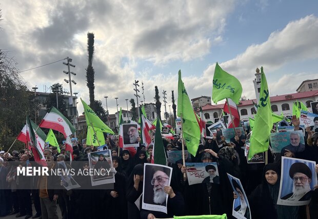 رشت میں فتنہ گروں کے خلاف احتجاجی مظاہرہ، امریکہ اور اسرائیل مردہ باد کی گونچ