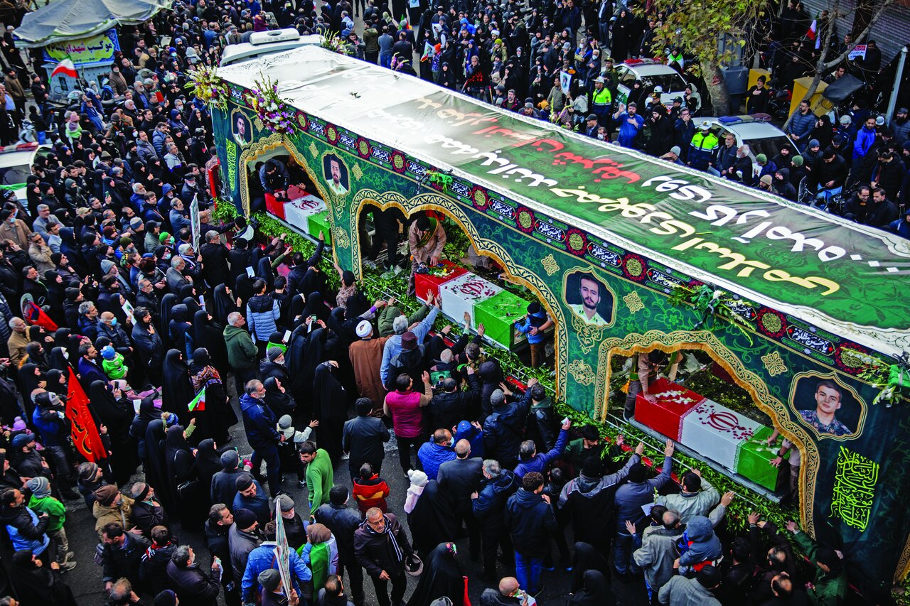 Tehrani citizens gathered at the Enghelab Square to say goodbye to security forces who were martyred in the riots in the capital Tehran from January 8-10, on Wednesday, January 14, 2026.