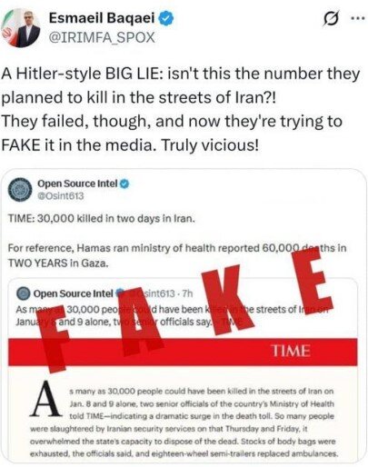 Baghaei reacts to US magazine's lie about death toll in Iran