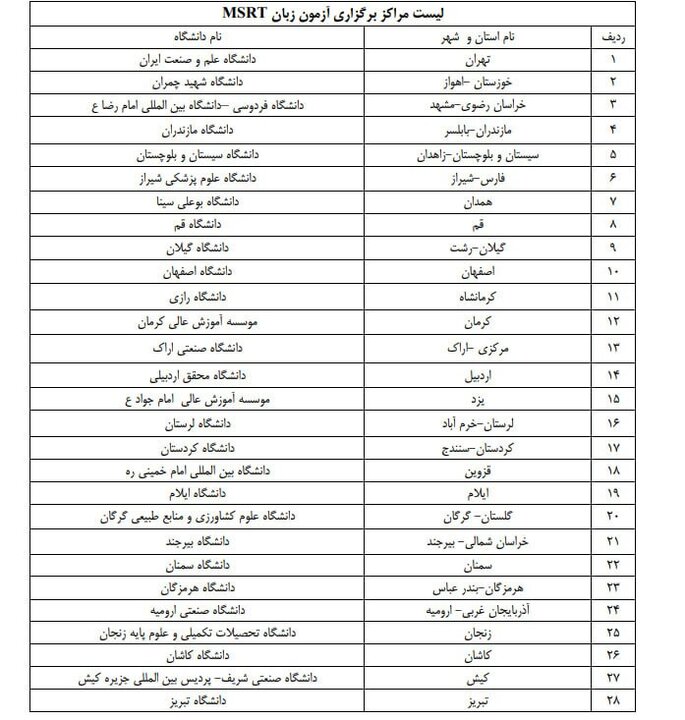 مهلت ثبت نام آزمون زبان MSRT بهمن ۱۴۰۴ تمدید شد