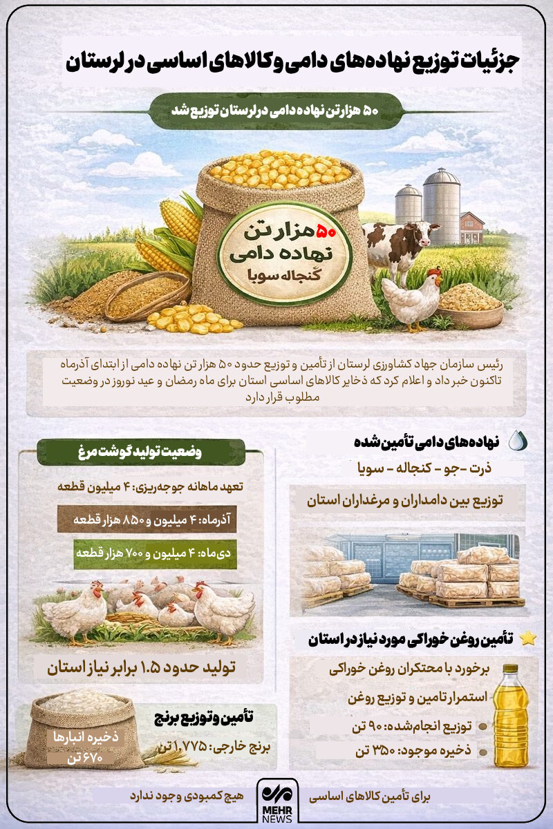اینفوگرافیک؛ جزئیات توزیع کالاهای اساسی و نهادههای دامی در لرستان