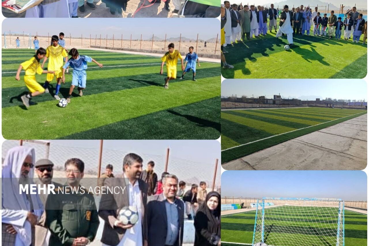 افتتاح پروژه زمین چمن مصنوعی مینی فوتبال در شهرستان خاش