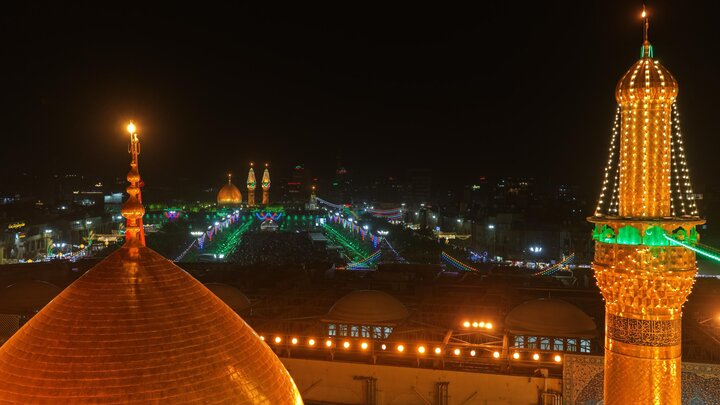 تصاویر هوایی از چراغانی کربلا در شب نیمه شعبان