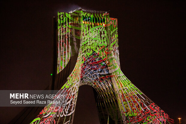 نورپردازی سه بعدی ونورافشانی به مناسبت سالگردپیروزی انقلاب اسلامی