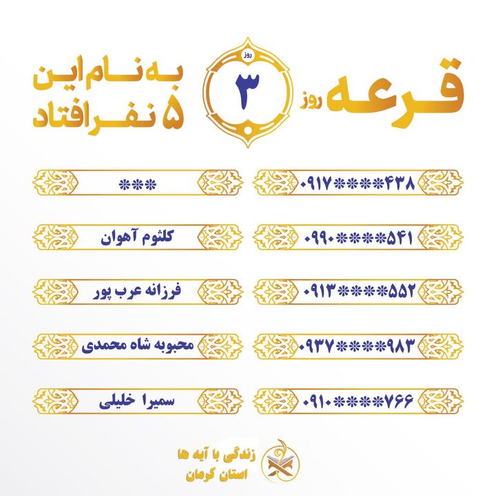 مسابقه زندگی با آیه‌ها در کرمان؛ سوال روز پنجم و معرفی برندگان روز سوم