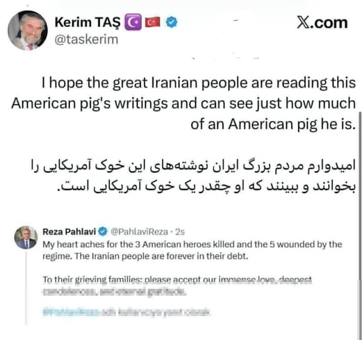 واکنشهای جهانی به توییت پرسروصدای پهلوی؛شباهت عجیب به یک خوک آمریکایی
