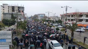 حضور باشکوه مردم نور زیر باران در راهپیمایی روز قدس