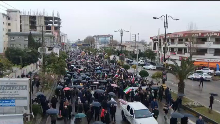 حضور باشکوه مردم نور زیر باران در راهپیمایی روز قدس