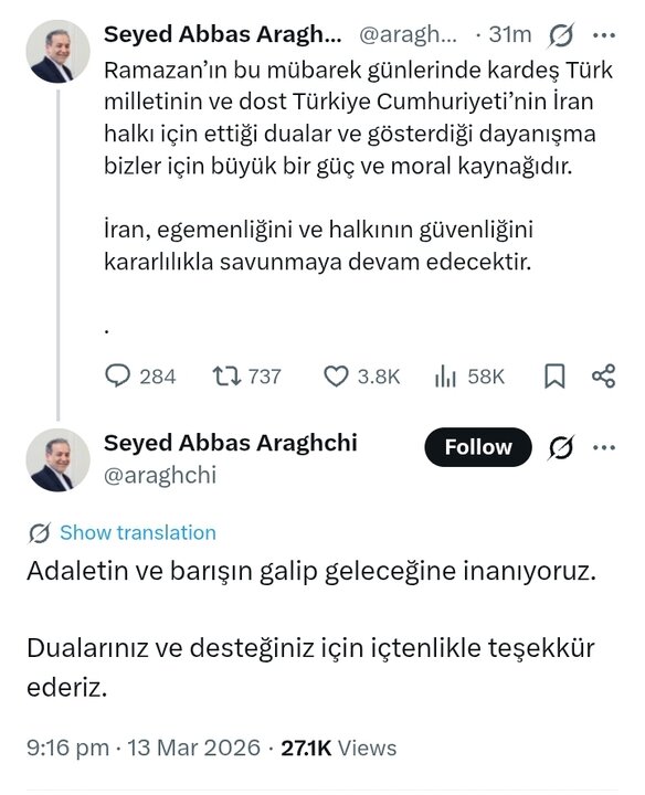 Erakçi'den Türkçe paylaşım; Türkiye'ye teşekkür mesajı