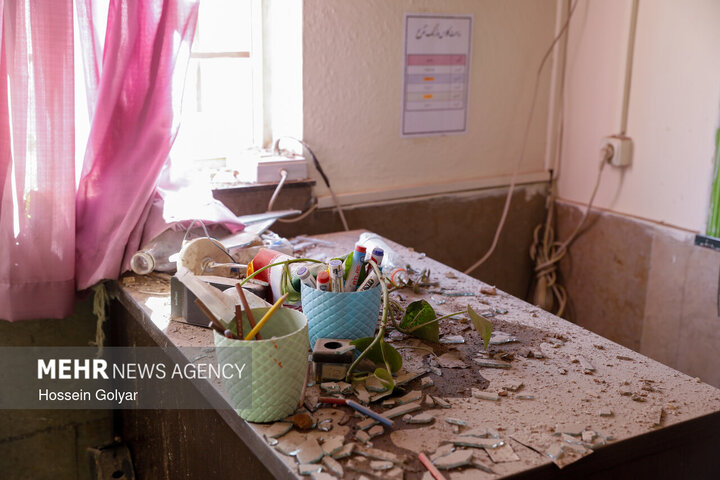 آثار تجاوز هوایی  آمریکا و رژیم صهیونیستی به ساختمان پلیس مبارزه با مواد مخدر در خیابان زنجان تهران