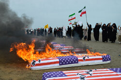 Bandar Abbas residents burn US troops coffins in protest