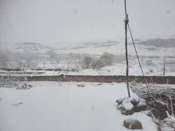 برف میهمان ناخوانده فصل بهار؛ بارش شدید برف در روستای دیدرکوه بهاباد