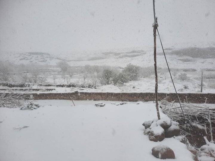 برف میهمان ناخوانده فصل بهار؛ بارش شدید برف در روستای دیدرکوه بهاباد