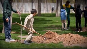 کاشت درخت در پارک‌ملت شهرکرد به یاد دسته‌گل‌های پرپر شده میناب