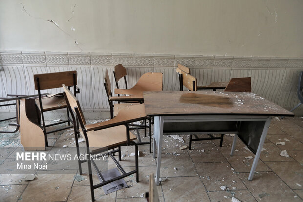 آثار تجاوزات آمریکایی - صهیونی در مدرسه مکتب الحسین میثاق تبریز