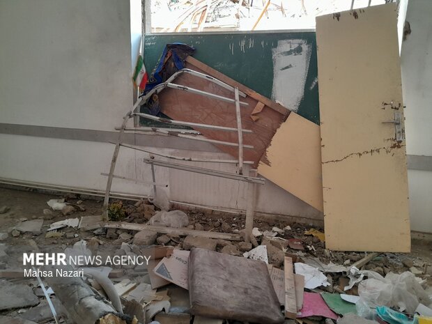 آثار تجاوزات رژیم صهیونیستی در دبستان شهید احمد رحیمی شهر ایلام