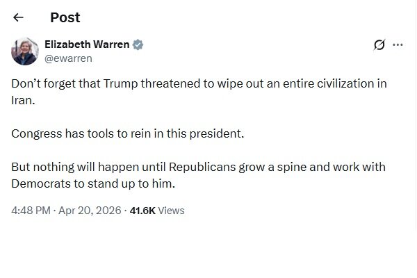 سناتور الیزابت وارن: کنگره آمریکا ابزارهایی برای مهار ترامپ دارد