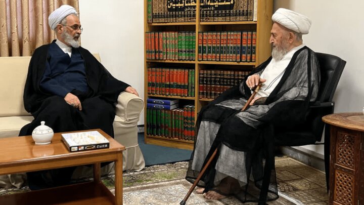 آیت‌الله اعرافی با آیت‌الله سبحانی دیدار کرد